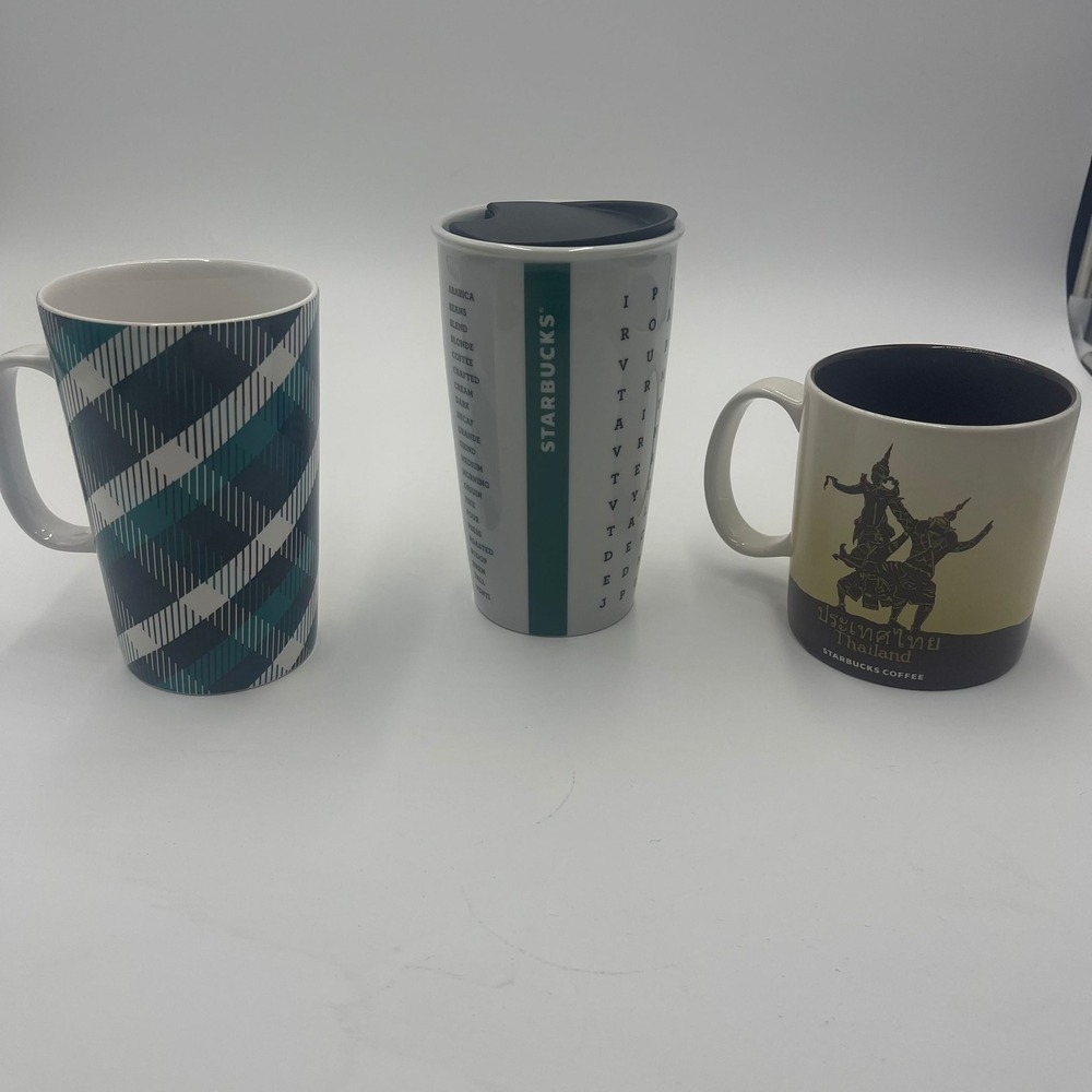 Starbucks Coffee Mugs Tumblers Lot of 3 Thailand Plaid